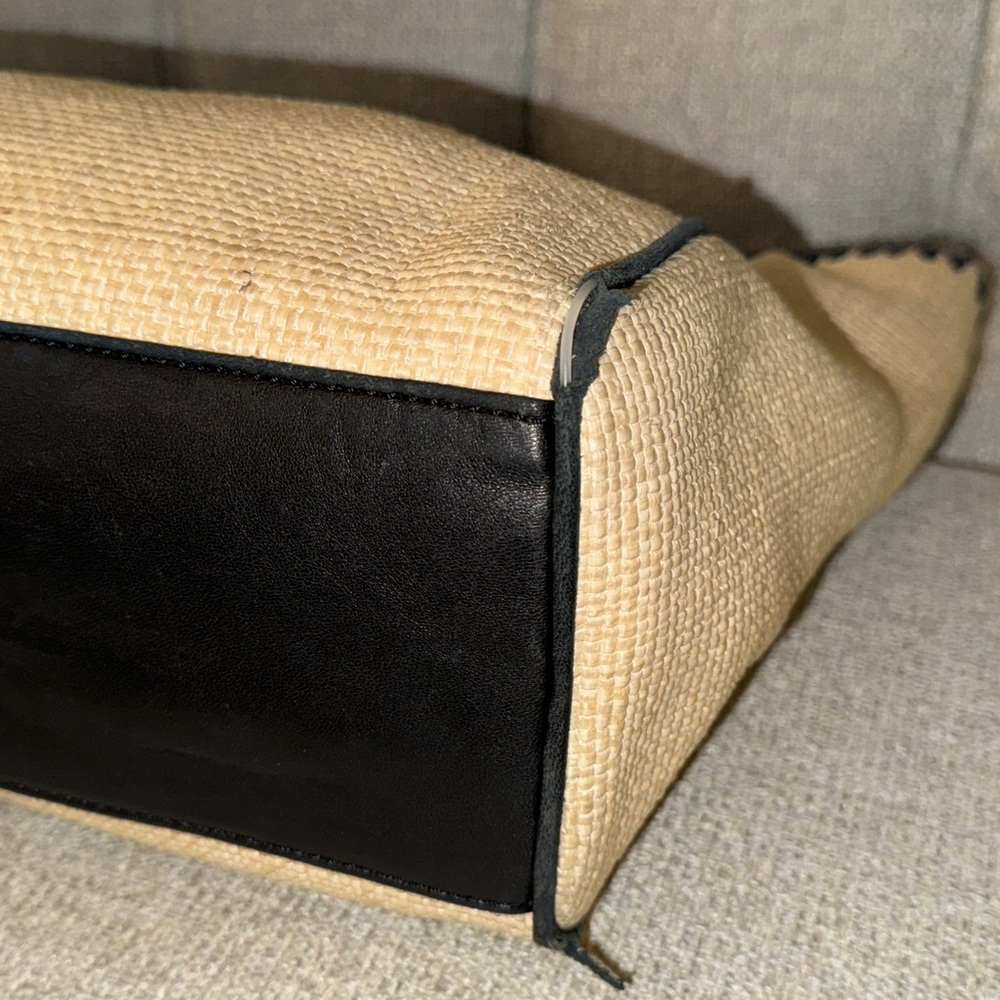 Tory Burch Fleming Raffia Black & Beige Tote - Picture 8 of 12